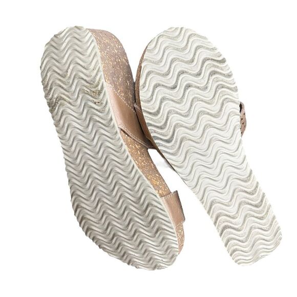 Easy Walk Italian Leather Platform Sandal Slip On Slides Two Strap Womens 7